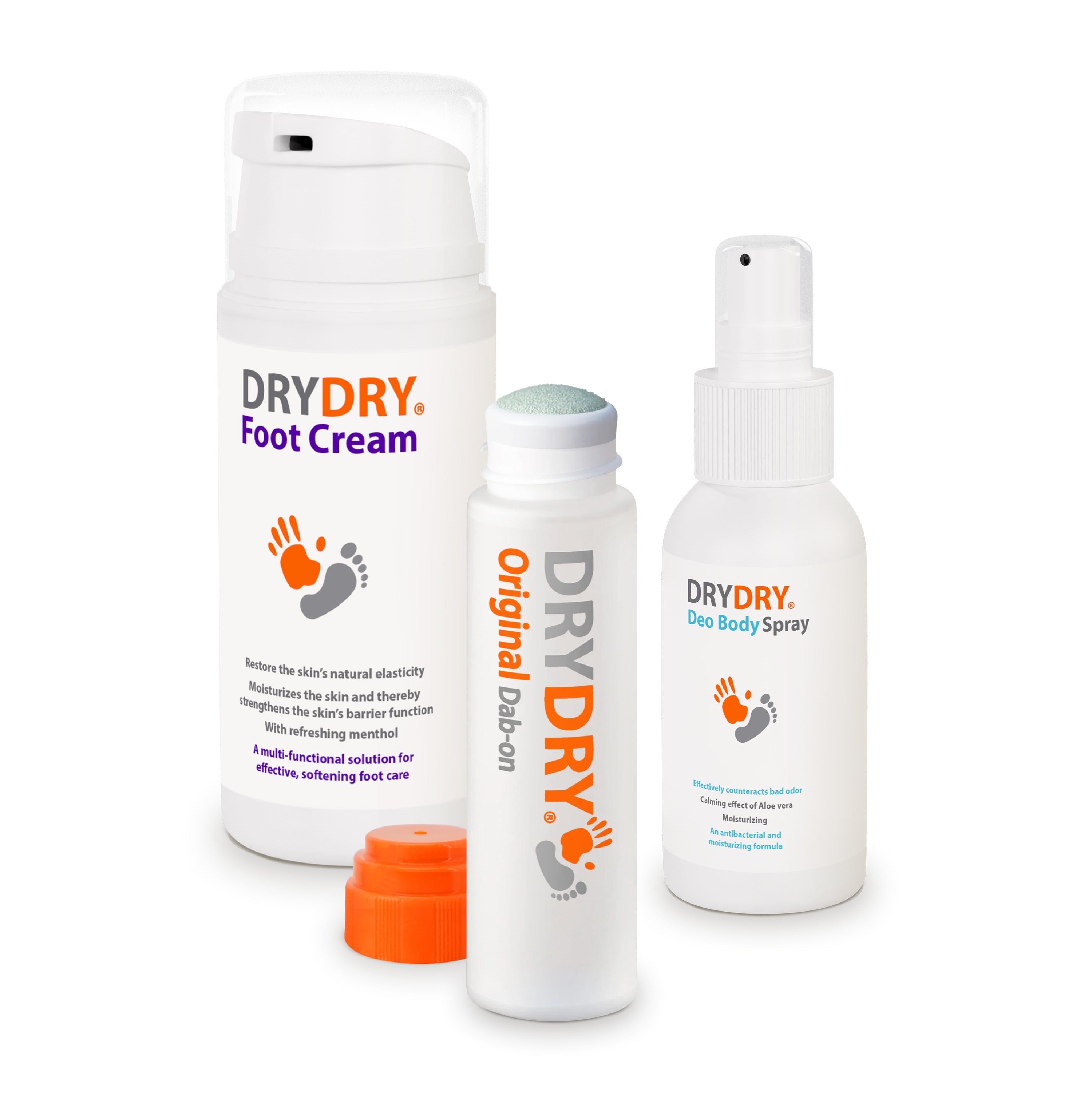 DryDry Full Body Routine Bundle with Original Dab-on, Foot Spray, and Foot Cream