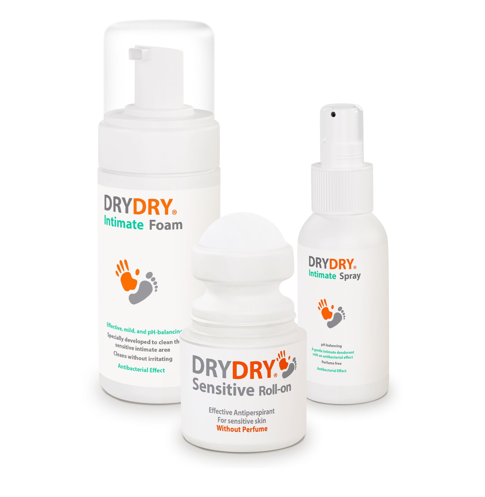 DryDry Sensitive Skin Bundle with Sensitive Roll-on, Intimate Spray, and Intimate Foam